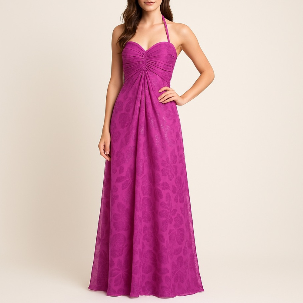 Nicole Miller Purple Metallic Floral Silk Blend Gown